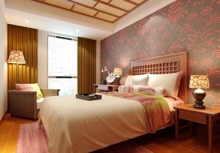 中式女生卧室创意家居设计墙面壁纸装修效果图片