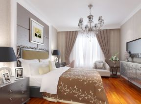 现代家居卧室效果图 深黄色木地板装修效果图片