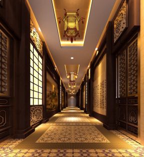 中式酒店设计元素 酒店走廊
