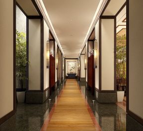 中式酒店设计元素宾馆走廊装修效果图片