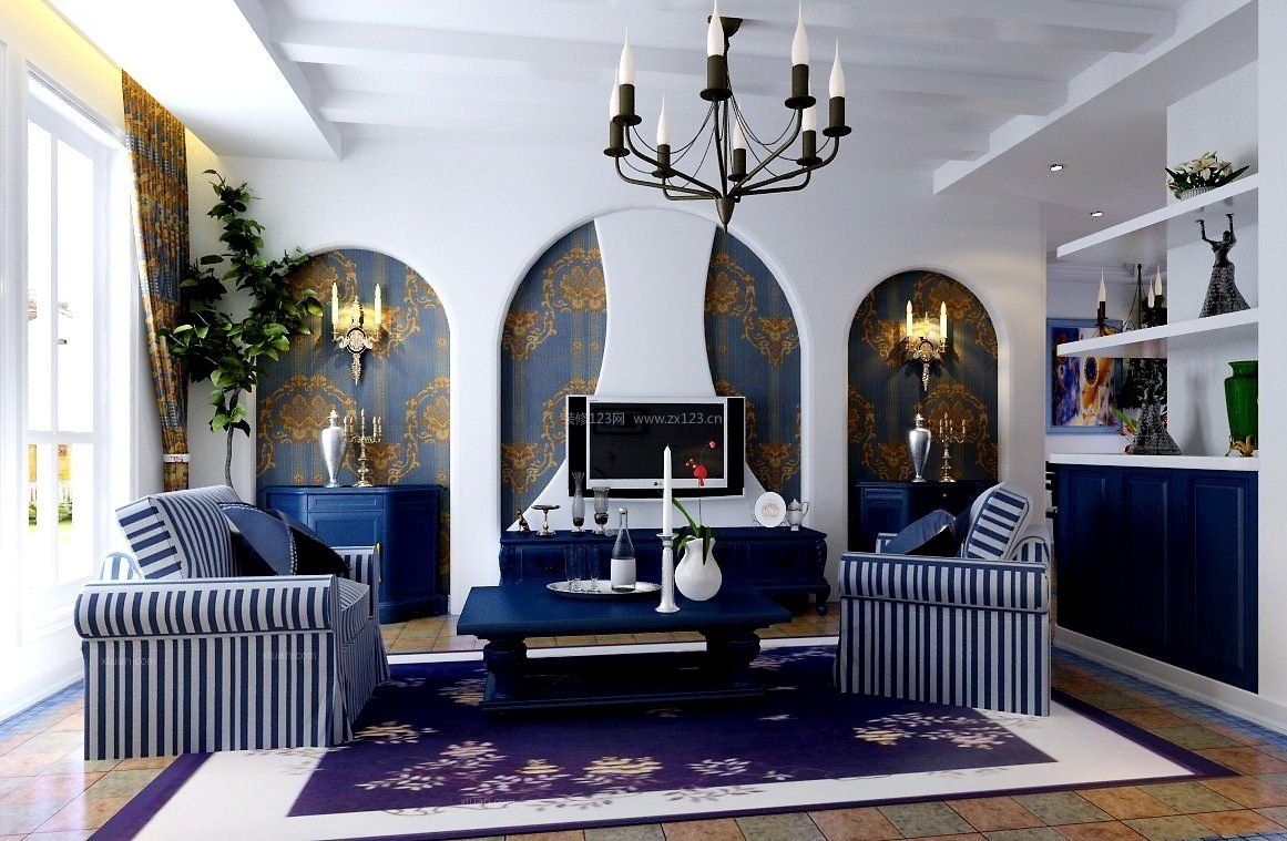 地中海风格设计客厅装饰墙效果图片