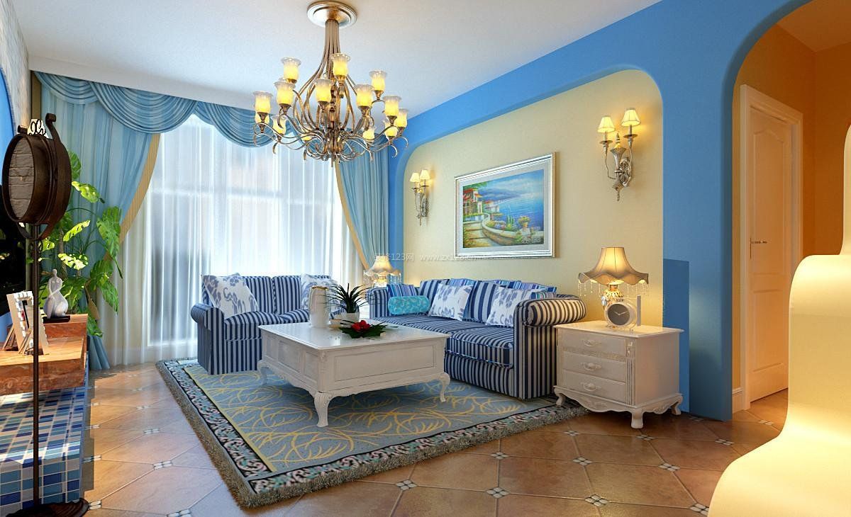 田园地中海风格客厅沙发背景设计
