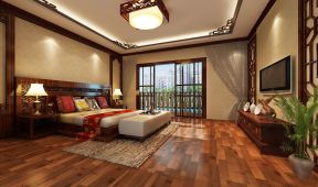 中式家居卧室装修 仿木地板地砖装修效果图片
