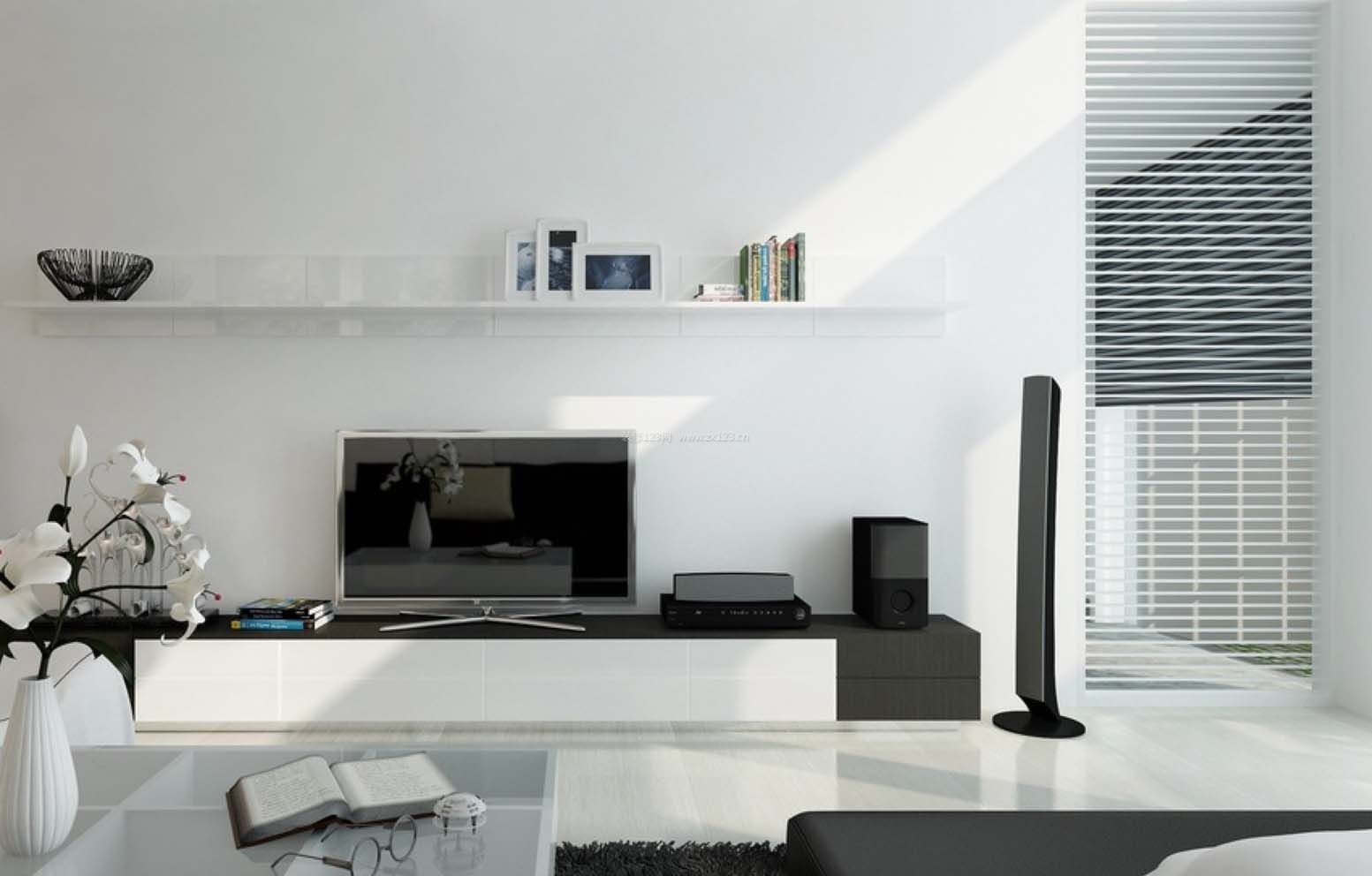 黑白现代风格客厅电视墙设计图