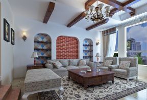 壁纸沙发背景墙 简约地中海风格装修