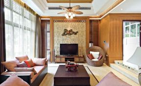 新中式别墅客厅设计 电视墙设计
