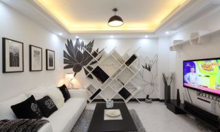 黑白现代风格客厅创意书架设计图片