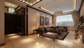 新中式风格客厅背景墙壁纸设计装修效果图片