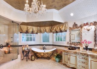 欧式古典风格别墅卫生间浴缸装修效果图片