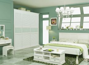 韩式女生卧室绿色墙面装修效果图片