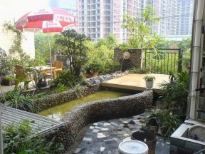 露天阳台花园设计 入户花园假山水池图片