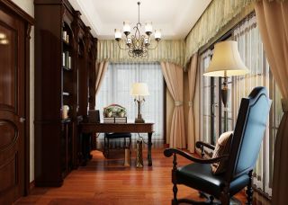 美式风格高端别墅设计书房实木地板效果图片