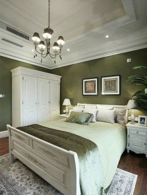 美式卧室背景墙 现代美式样板房装修效果图