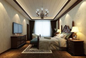 美式卧室背景墙 现代美式样板房装修效果图