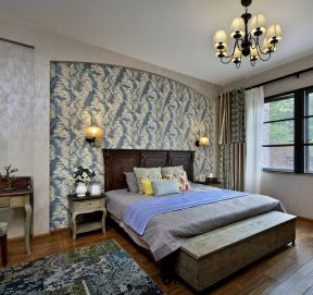 美式卧室背景墙 床头背景墙设计效果图