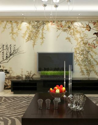 中式田园风格电视背景墙装饰图片