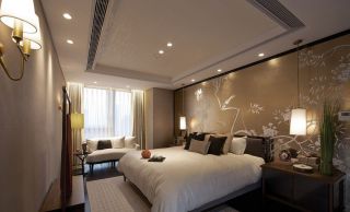 中式田园风格卧室床头背景墙设计效果图