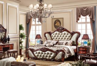 欧式古典风格别墅双人床装修设计效果图片