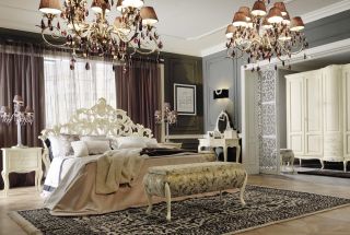 欧式古典风格别墅卧室床尾凳装修效果图片
