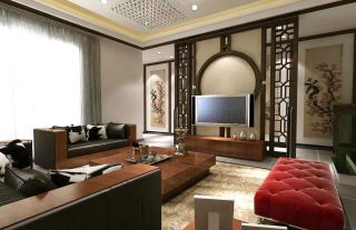 中式风格客厅设计简装电视墙效果图