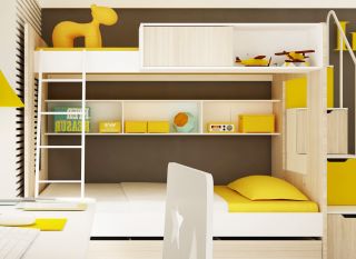 现代时尚装修儿童房实木高低床效果图片