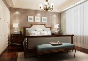 美式家居卧室 格子窗帘装修效果图片