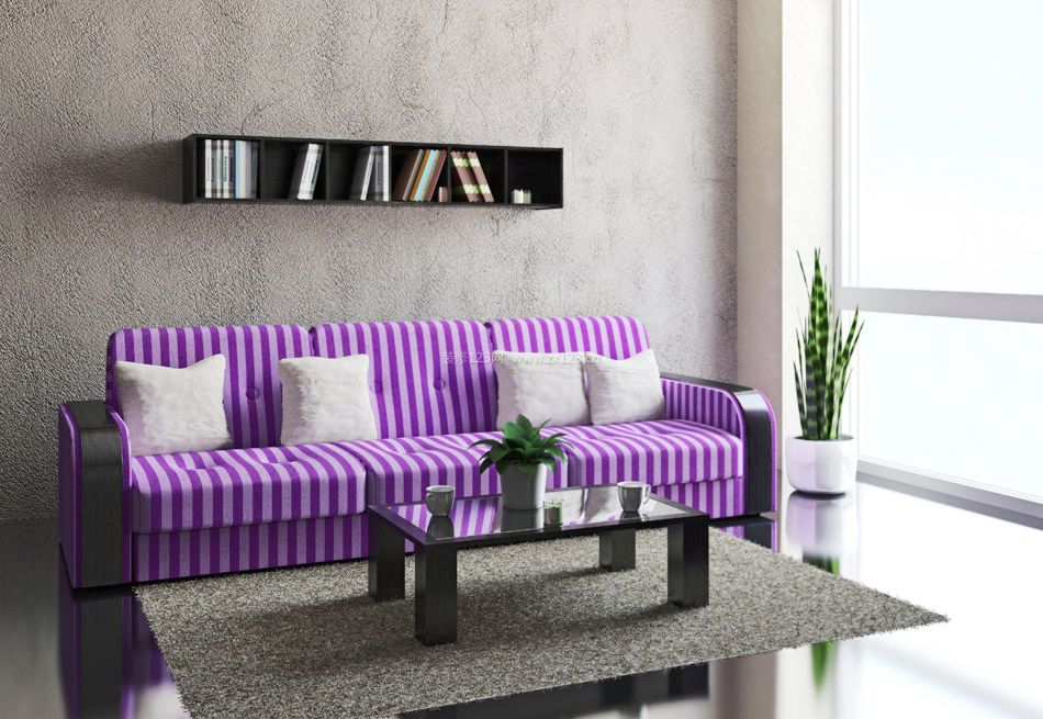 最新现代小户型客厅紫色沙发装修效果图片