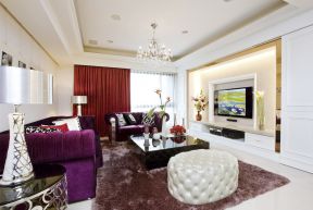 2023简欧小客厅紫色沙发装修效果图片