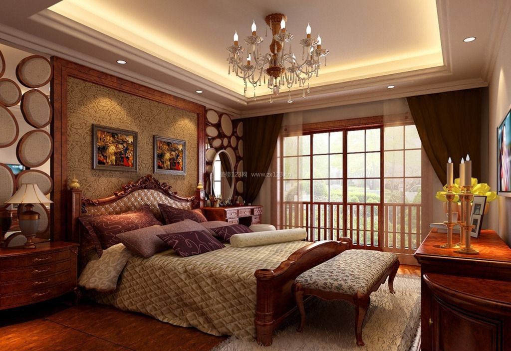 中式欧式混搭家居卧室装饰效果图