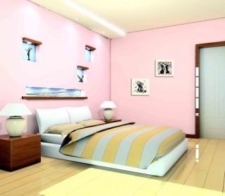 家居卧室粉色墙面设计装修效果图片