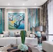 新中式复式楼客厅沙发背景墙装修效果图片