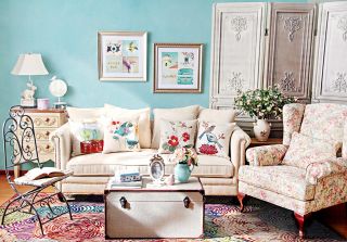 欧式田园风格小户型客厅地毯装修图片