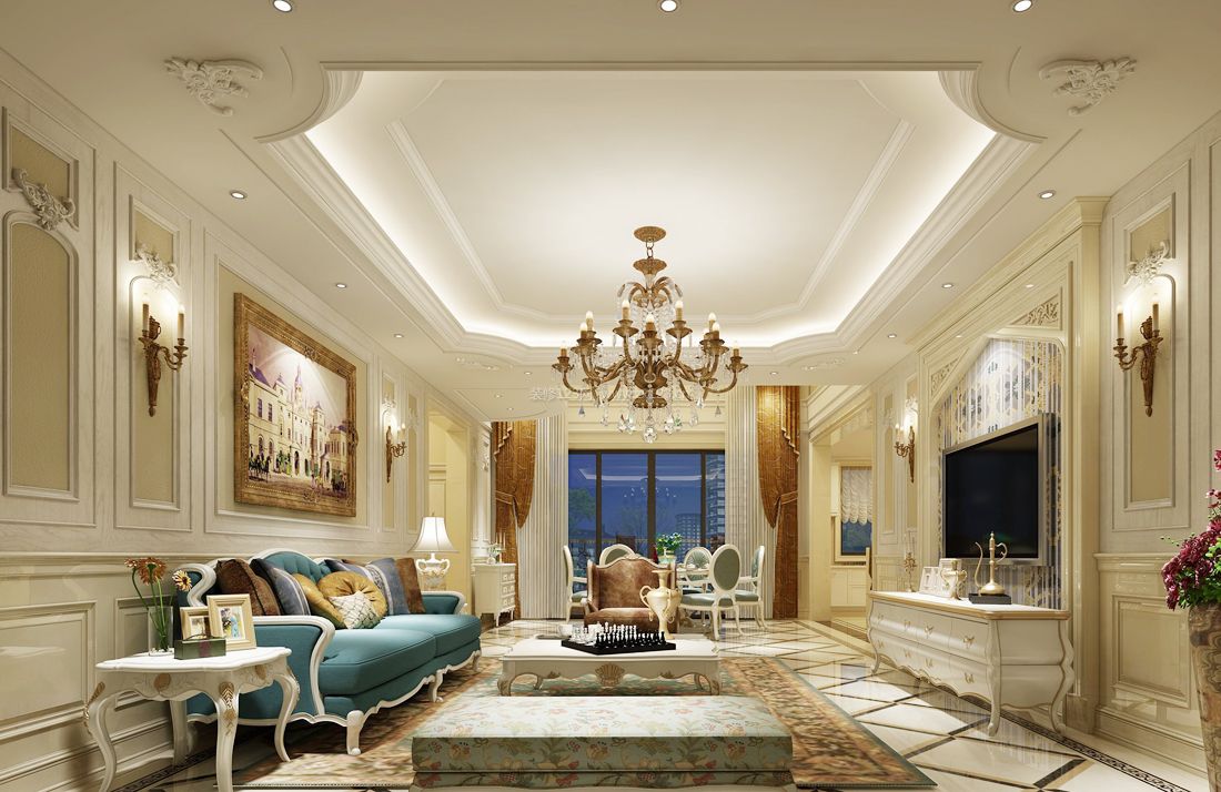 经典纯欧式别墅客厅组合沙发装修效果图片