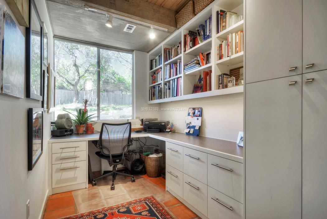 家庭小面积书房书桌书柜组合设计效果图大全