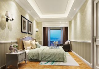 现代简欧风格别墅卧室双人床装修效果图片