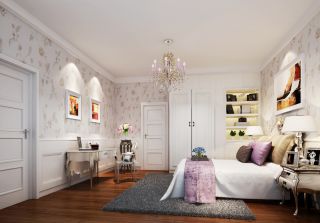 经典现代简欧风格别墅卧室墙面壁纸装修效果图片