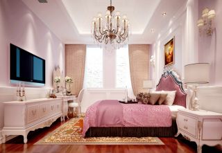 现代简欧风格别墅卧室双人床装修效果图片案例