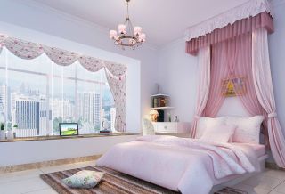 现代简欧风格别墅卧室床缦装修效果图片案例