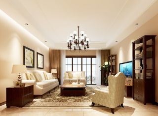 美式室内设计客厅布艺沙发装修效果图片案例