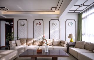 中式家居客厅沙发背景墙装修效果图片