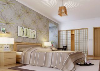 日式家居别墅卧室墙面壁纸装修效果图片