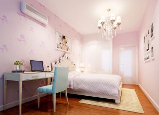现代欧式简约风格卧室粉色墙面装修效果图片