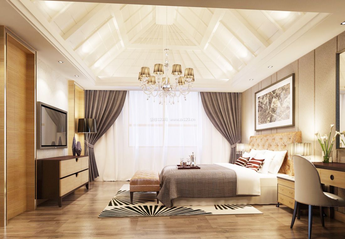 美式复式家居卧室吊顶造型装修效果图片