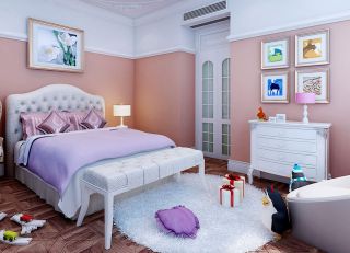 欧式风格儿童房间床尾凳装修设计实景效果图片