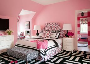 15平米女生卧室粉色墙面装修效果图片