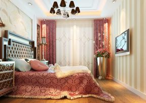 最新欧式浪漫卧室条纹壁纸装修效果图片