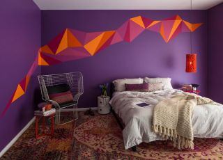 15平米女生卧室紫色墙面装修效果图片