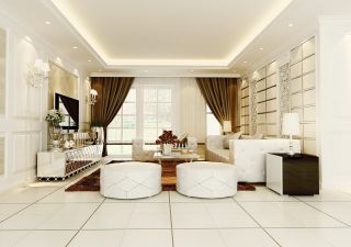 现代简约风格客厅白色沙发凳装修效果图片