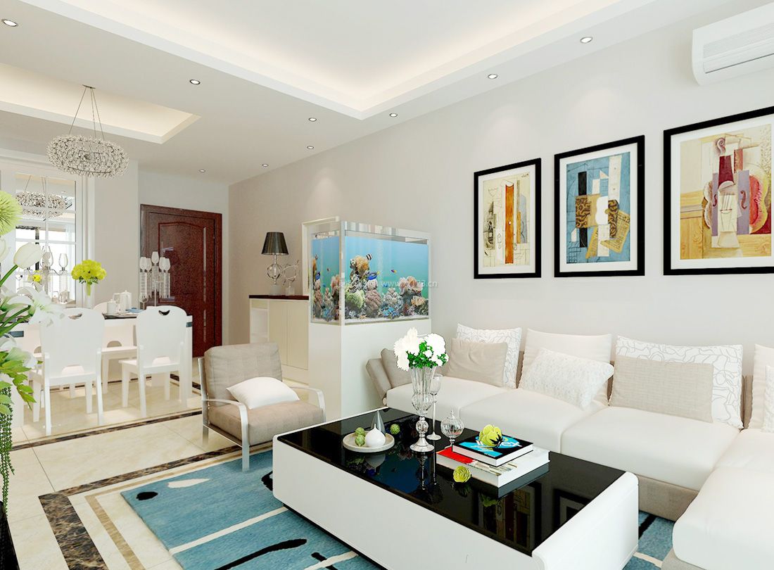 现代80平米客厅沙发背景墙装饰画装饰效果图