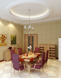 简欧小型餐厅圆形石膏板吊顶装修效果图片